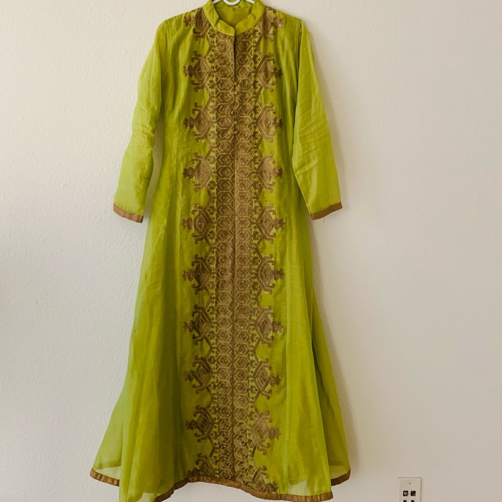Parrot green floor length suit / dress